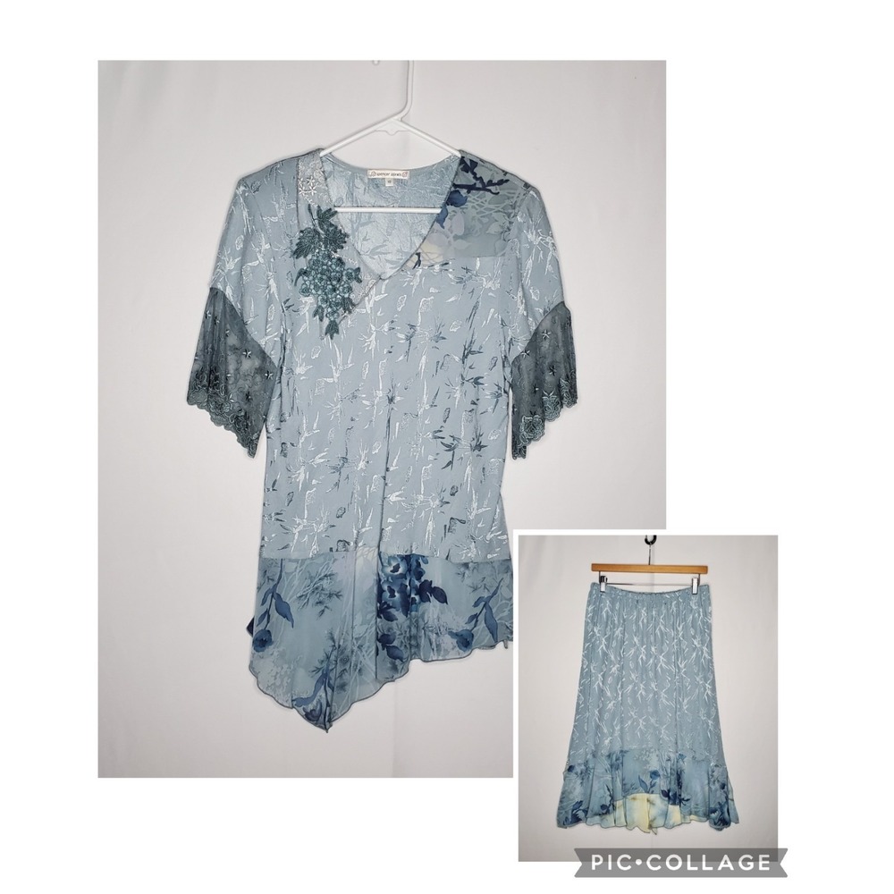 Spencer Alexis Skirt Top Set Womens 10 Blue Fairycore Angelcore Artsy Grunge...